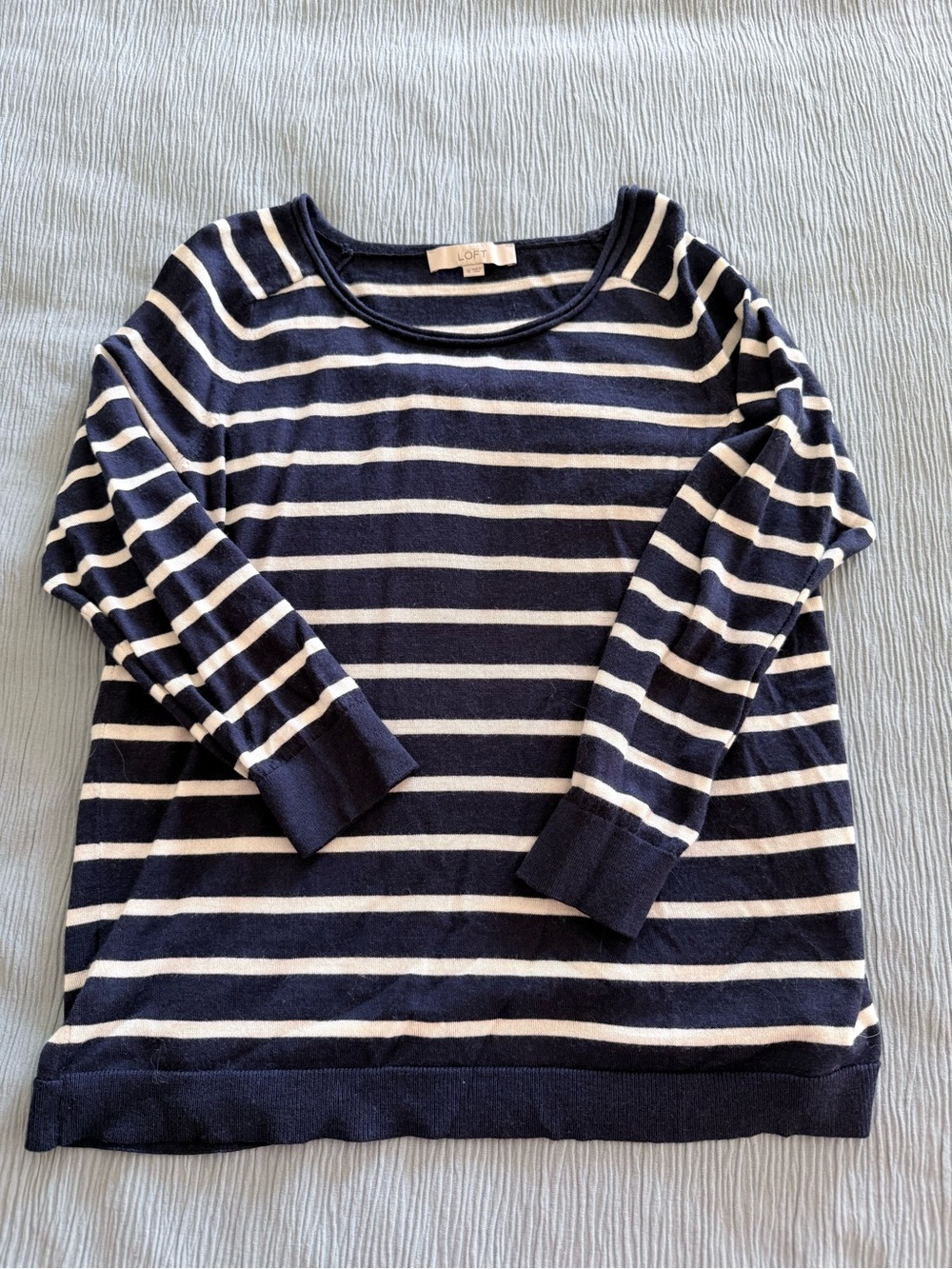 LOFT Navy and White Striped Knit Top